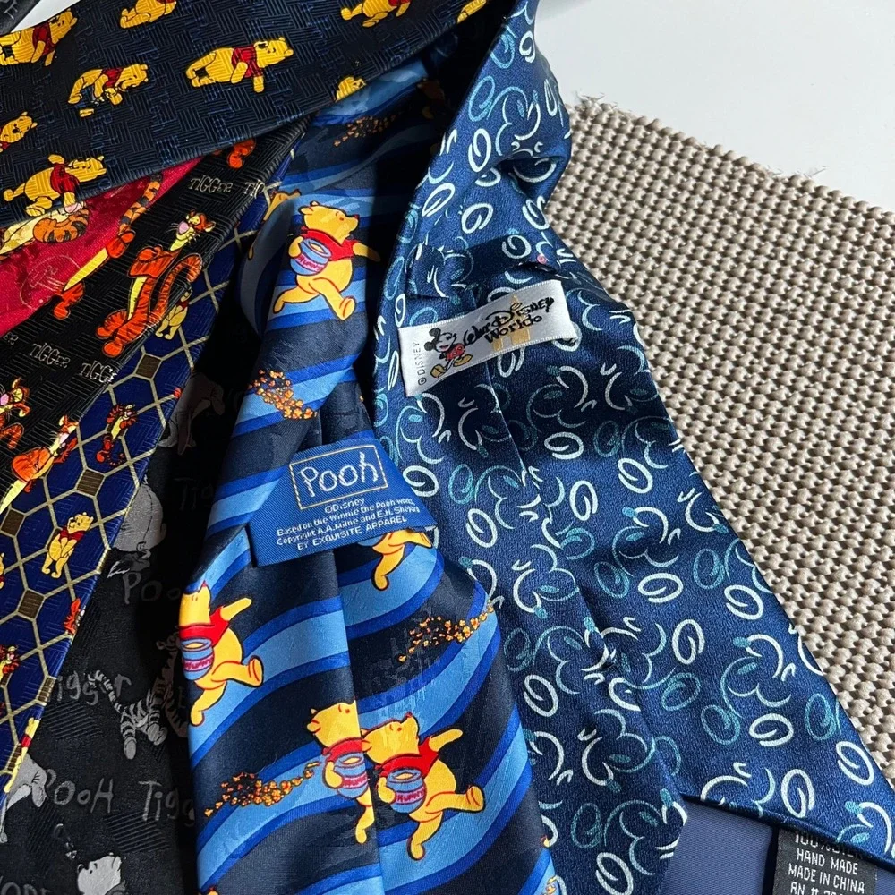 Disney Winnie the Pooh Tigger Eeyore Silk Necktie Lot 7pc Vintage Mixed Patterns